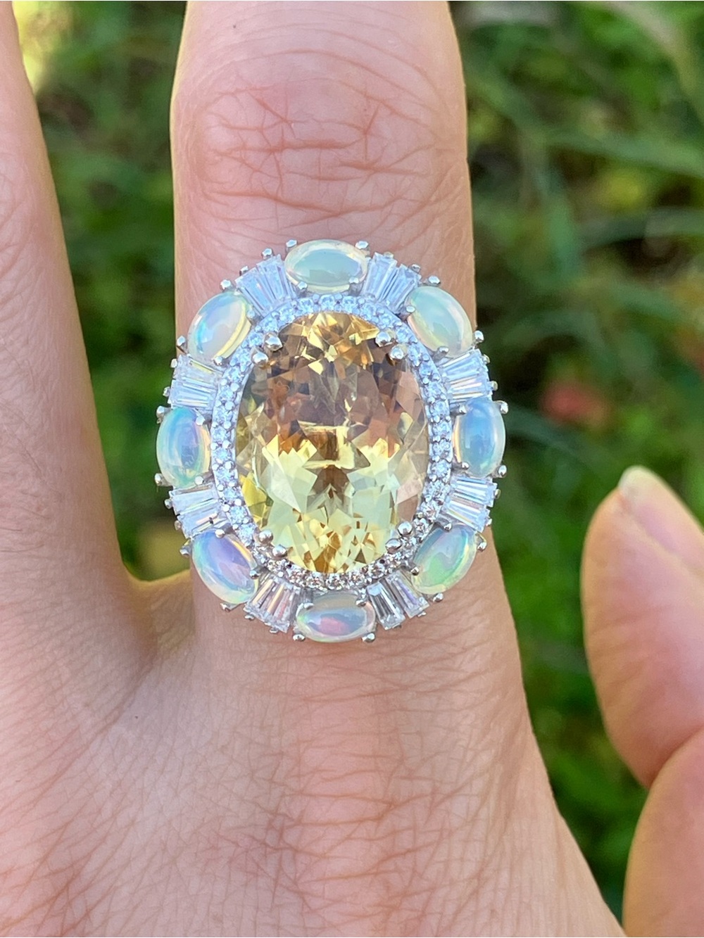 Brazilian Citrine Ethiopian Opal Cocktail Ring Size 8